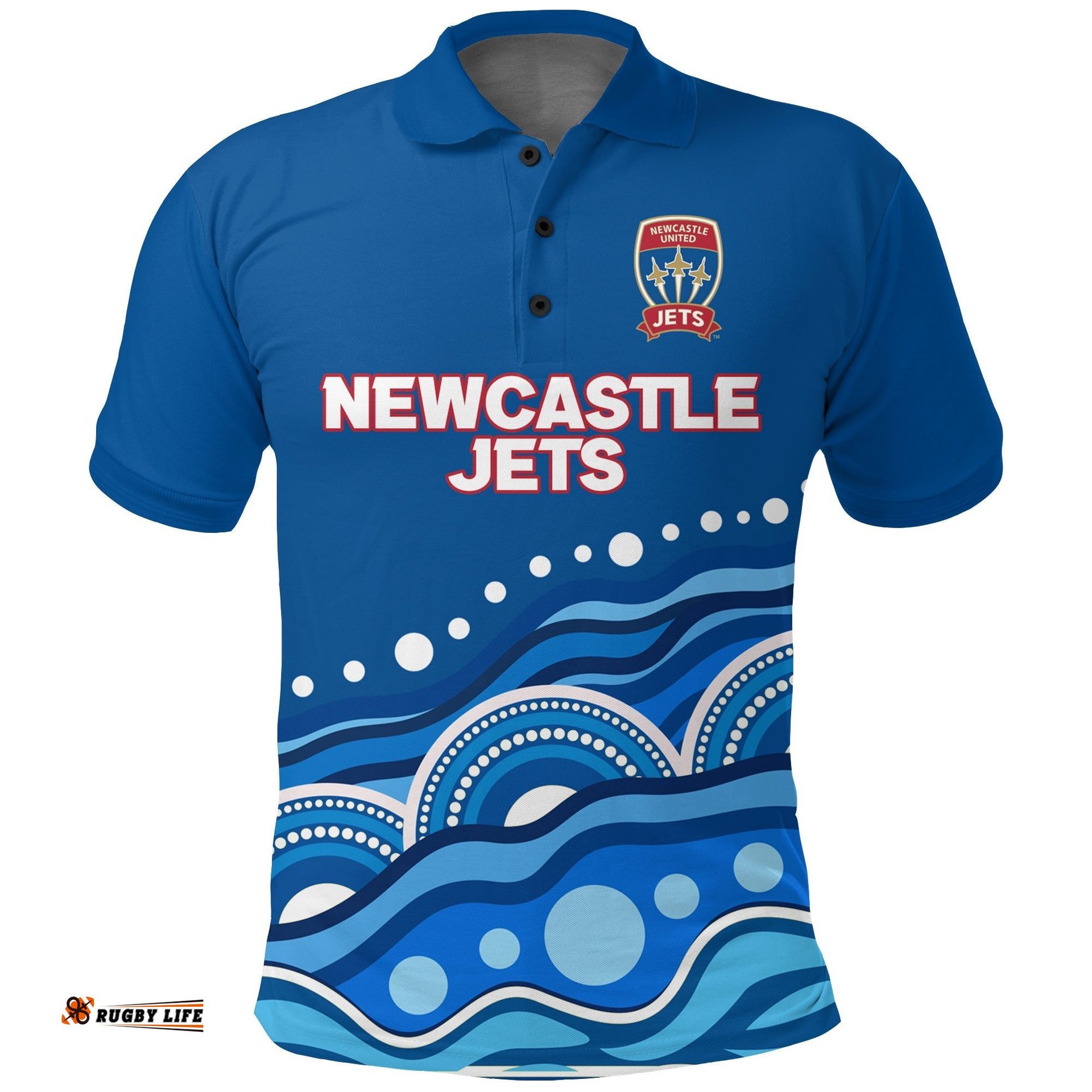 Custom Personalised Newcastle Jets Polo Shirt - Indigenous Dot Painting Art -