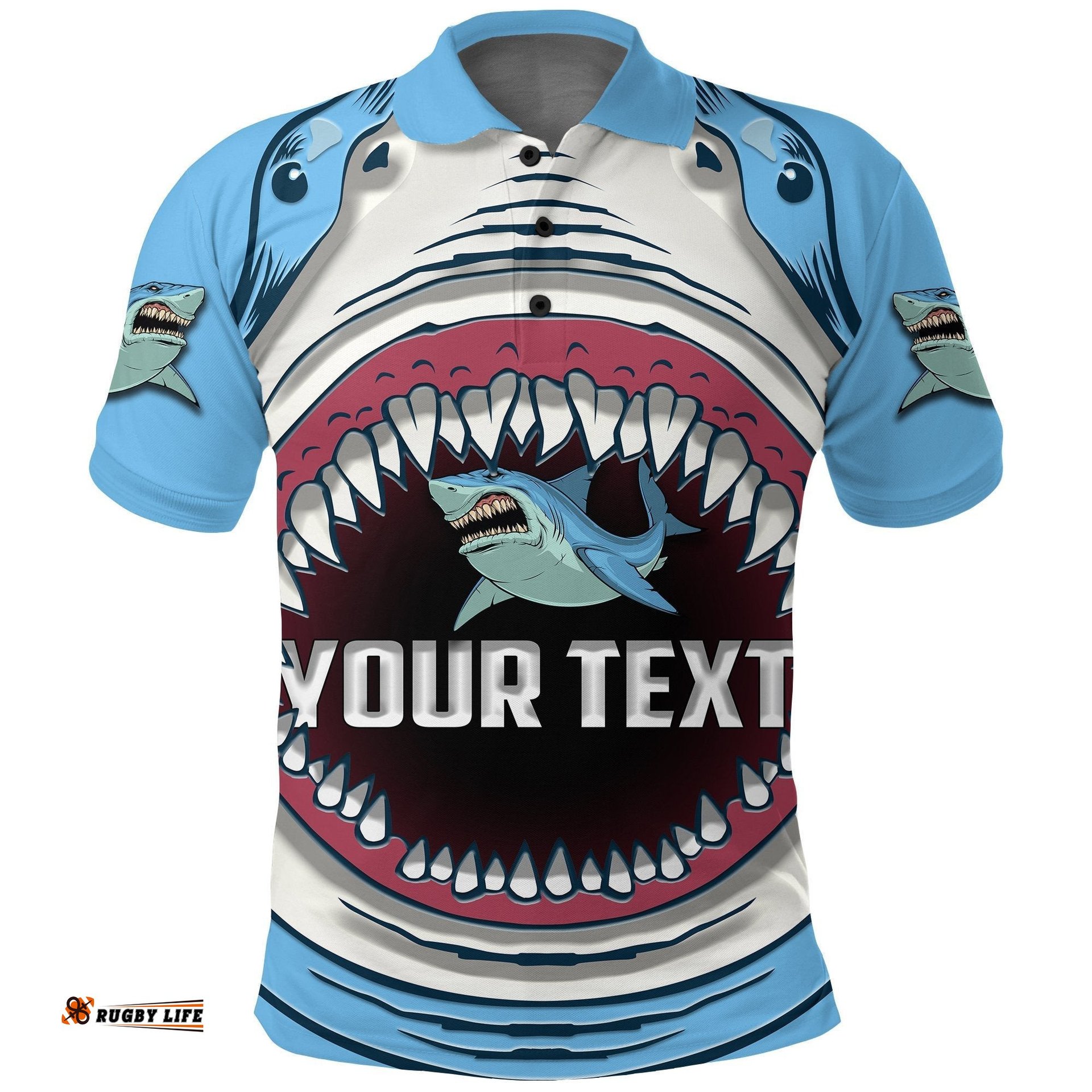 Custom Personalised Sharks Rugby Polo Shirt Cronulla Sutherland