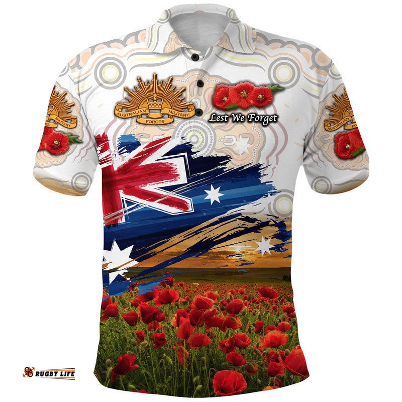 Australia Aboriginal ANZAC Polo Shirt Poppy Vibes - White