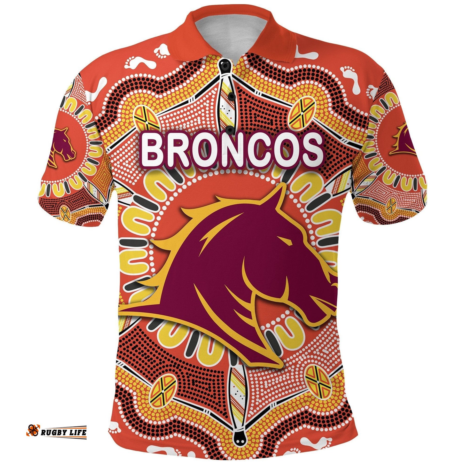 Brisbane Polo Shirt Broncos Indigenous Warm Vibes
