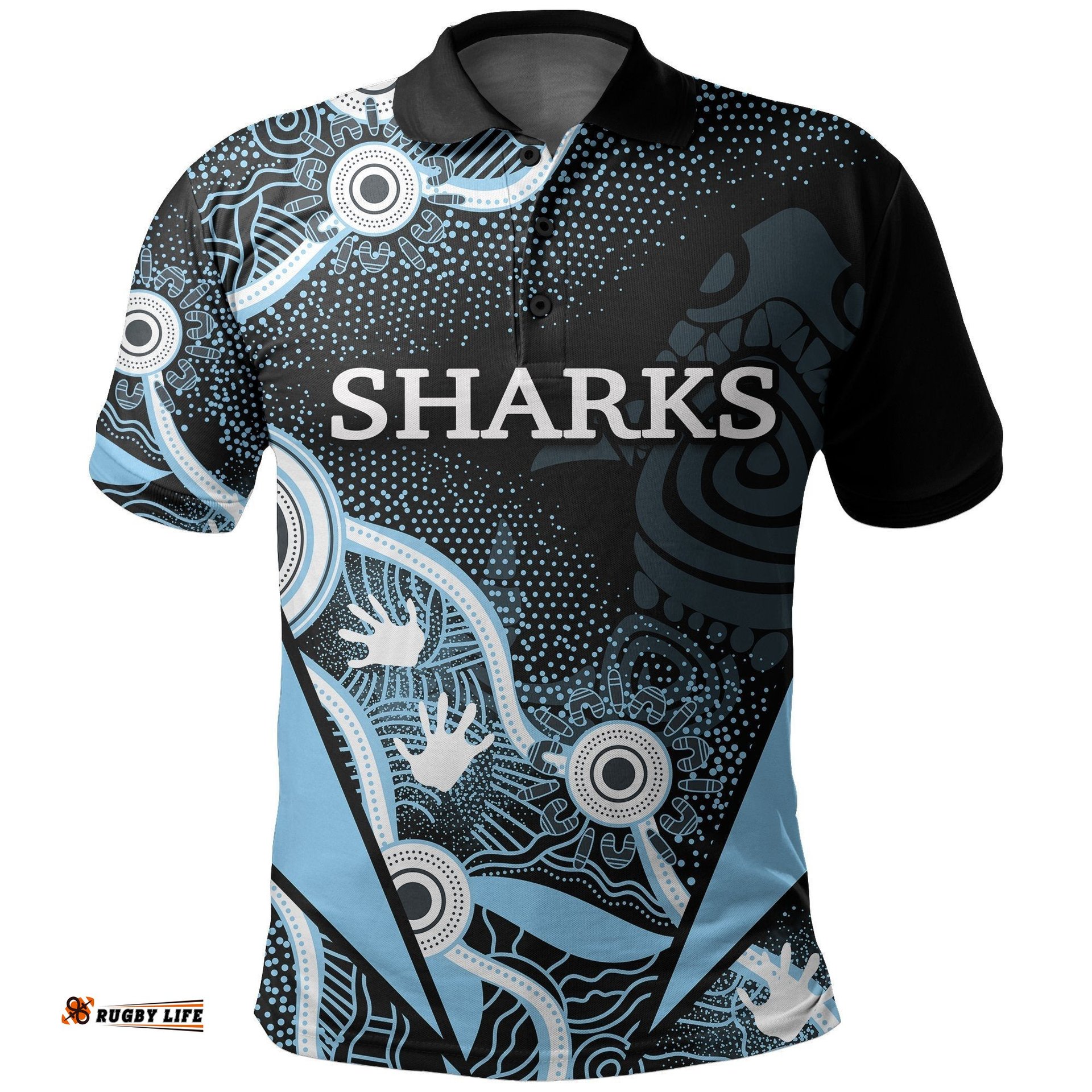 Custom PersonalisedSharks Aboriginal Polo Shirt Light Blue