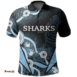 Custom PersonalisedSharks Aboriginal Polo Shirt Light Blue