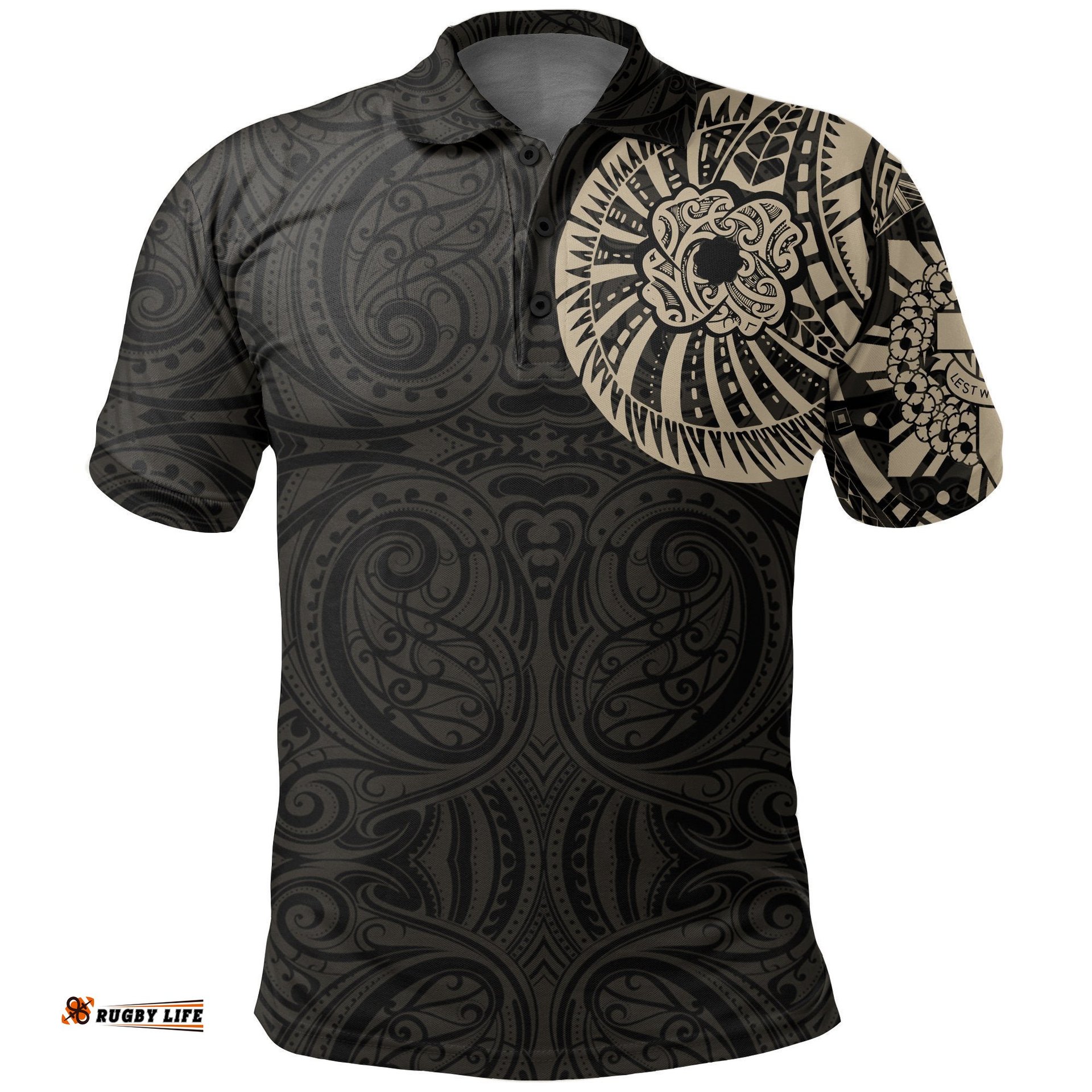 Anzac New Zealand Polo Shirt, Maori Poppies Tattoo Golf Shirts - Tan