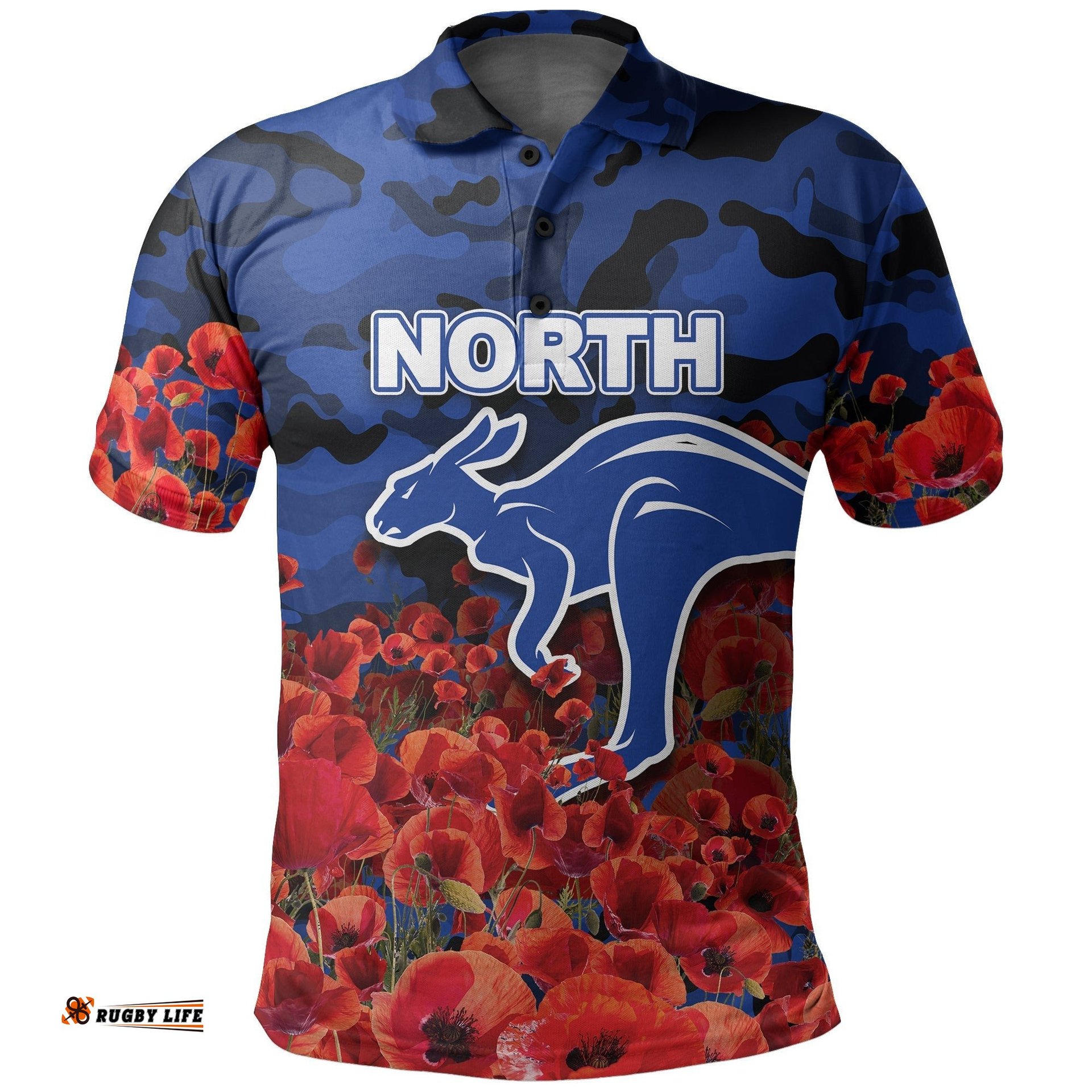 Anzac Day North Polo Shirt Poppy Flowers With Army Patterns