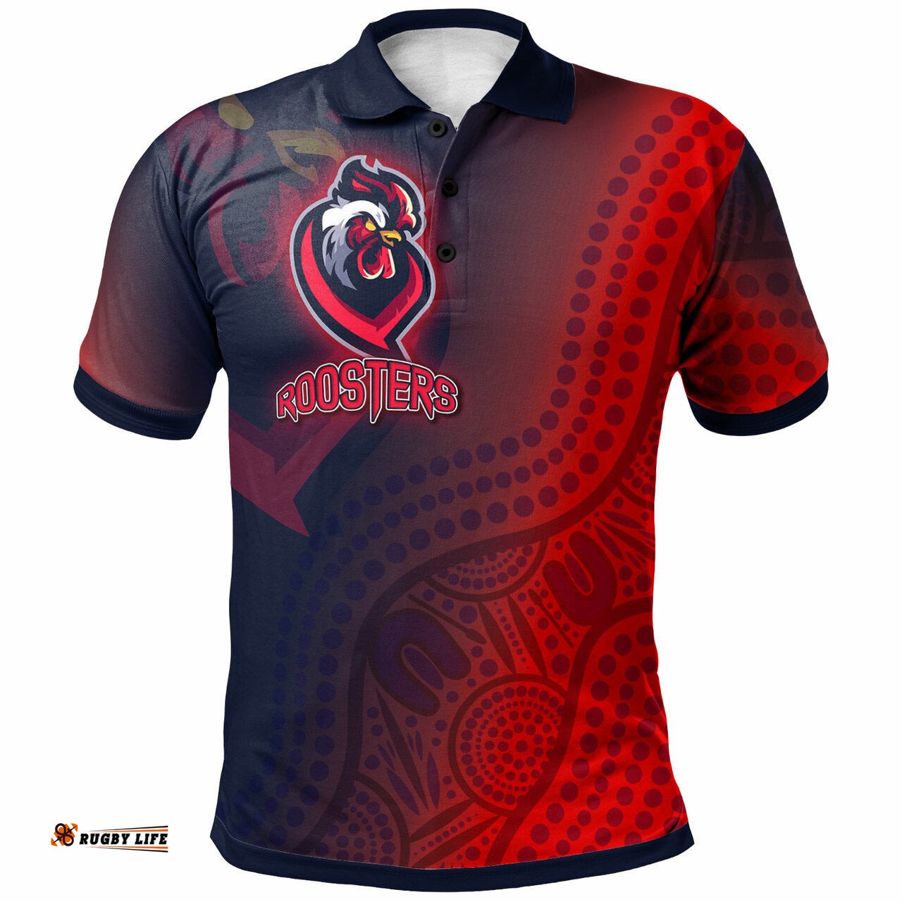 Roosters Rugby Polo Shirt - Custom Roosters Sport With Aboriginal Patterns Polo Shirt