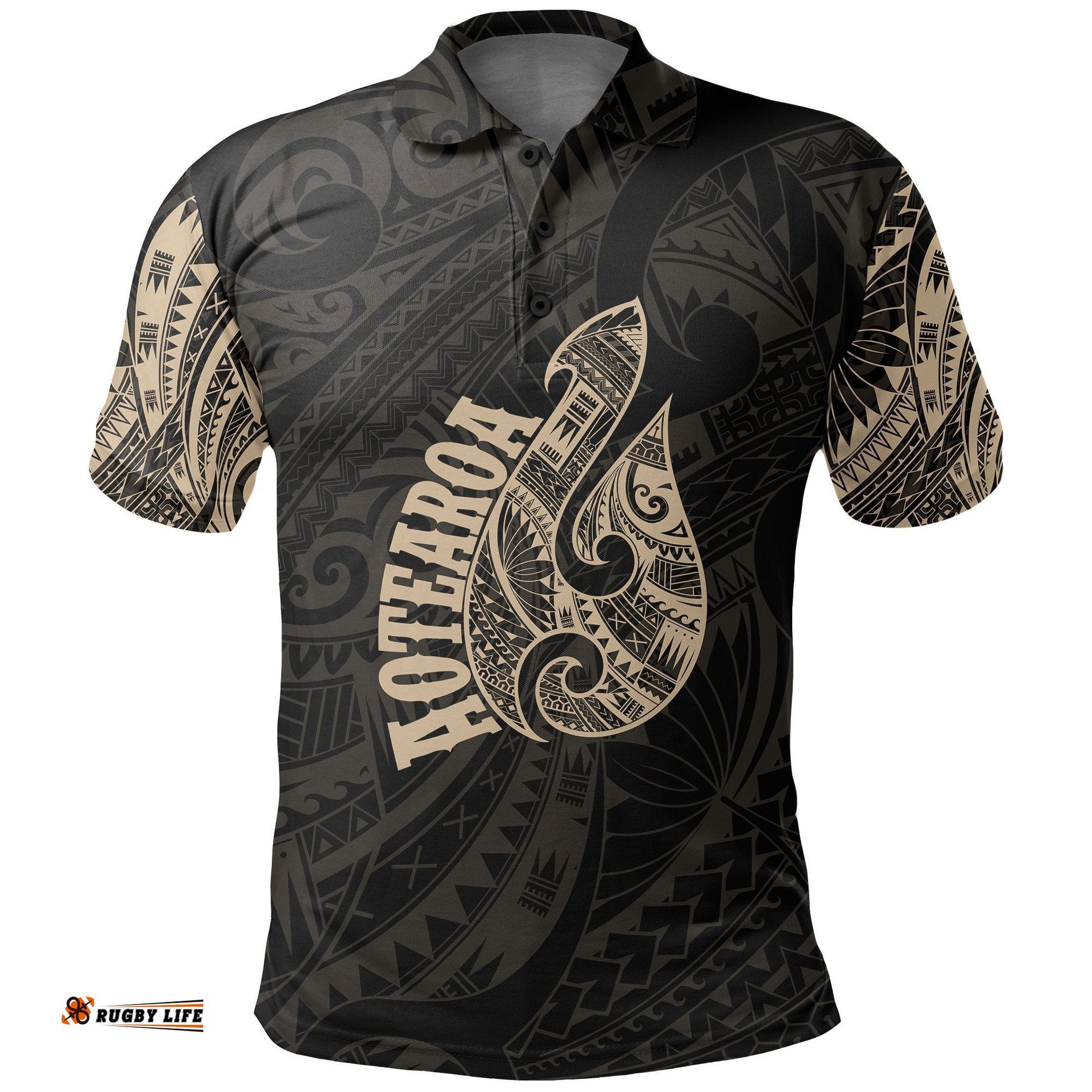 Hei Matau Maori Tattoo Polo Shirt Gold