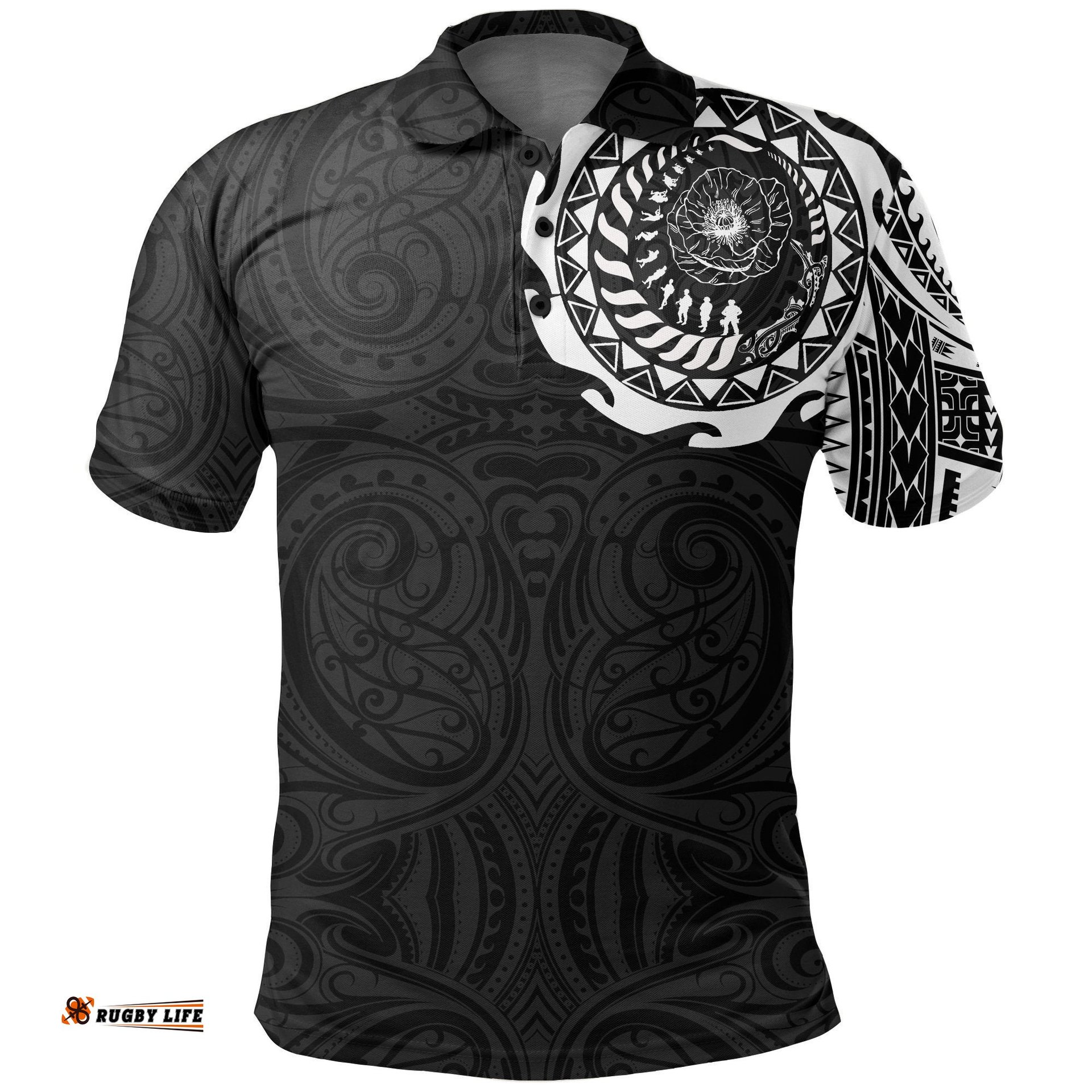 New Zealand Anzac Polo Shirt, Lest We Forget Maori Tattoo Golf Shirts