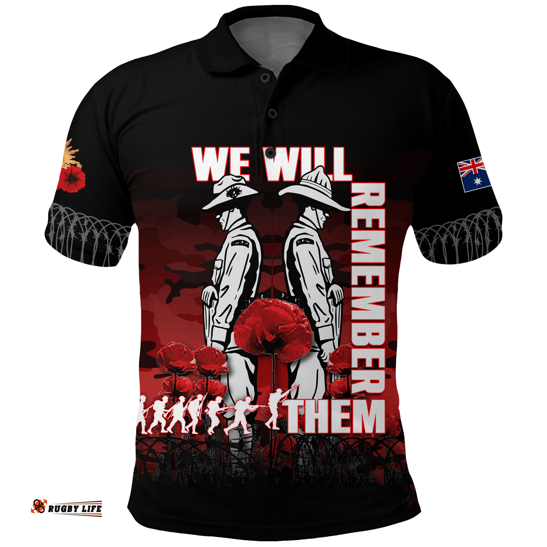 Australia ANZAC 2022 Polo Shirt Camouflage With Poppy Red -
