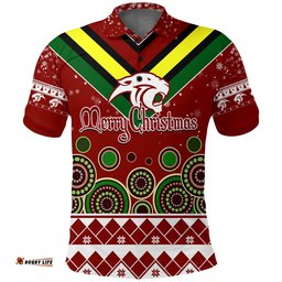 Aboriginal Christmas Black Panther With Santa Hat Polo Shirt