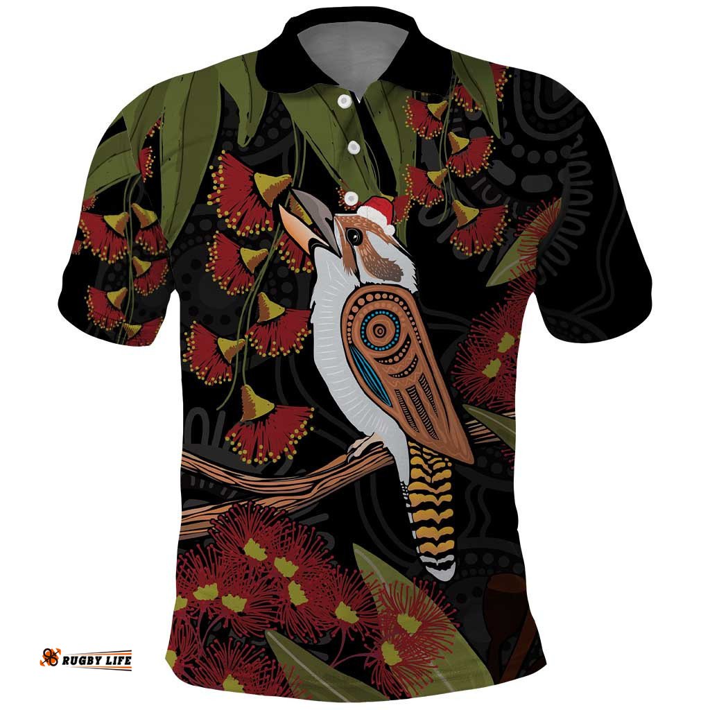 Australia Indigenous Christmas Polo Shirt Kookaburra Aboriginal