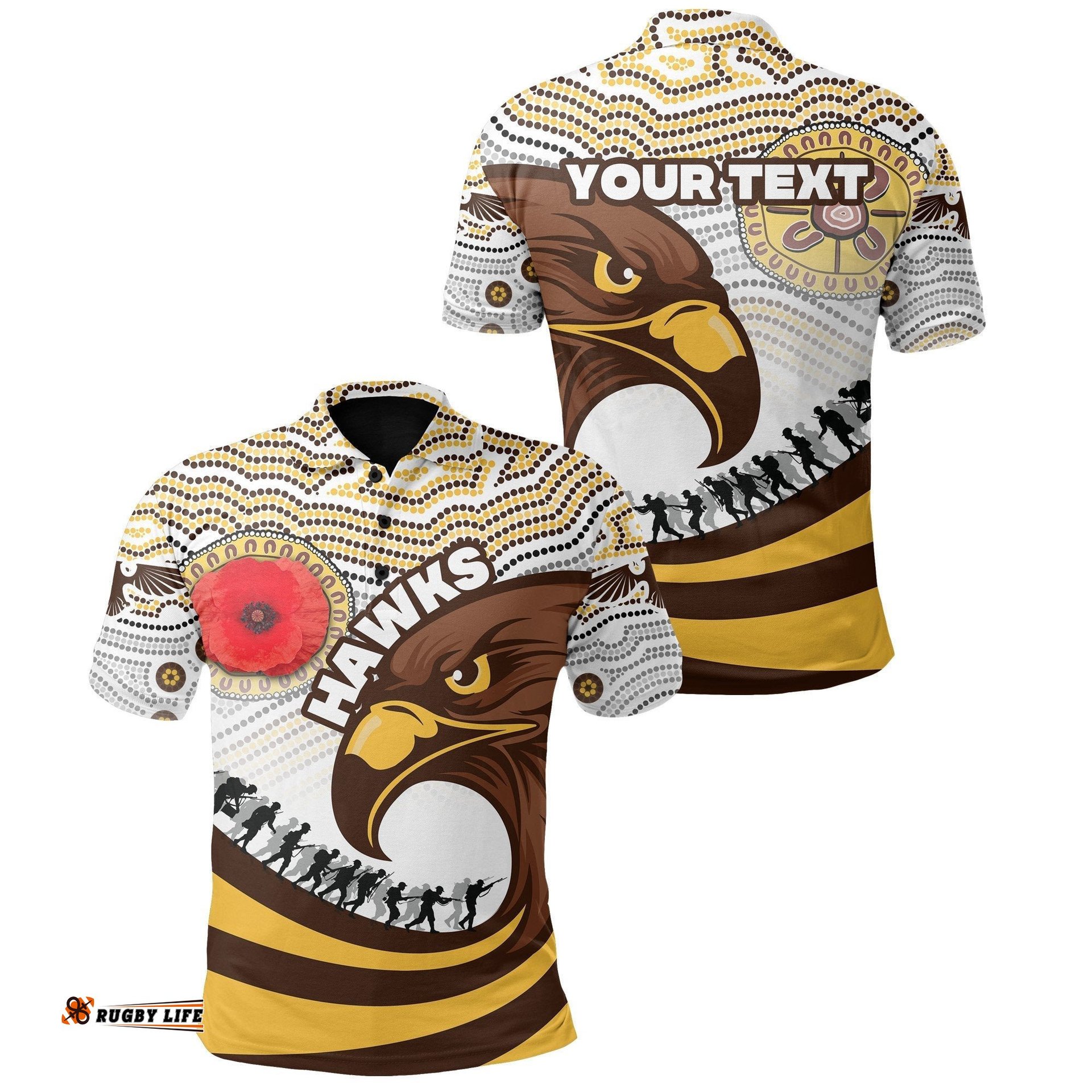 Custom Personalised Pride Hawks Polo Shirt Hawthorn Anzac Day Aboriginal