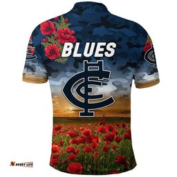 Carlton Blues ANZAC Polo Shirt Poppy Vibes