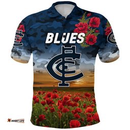 Carlton Blues ANZAC Polo Shirt Poppy Vibes