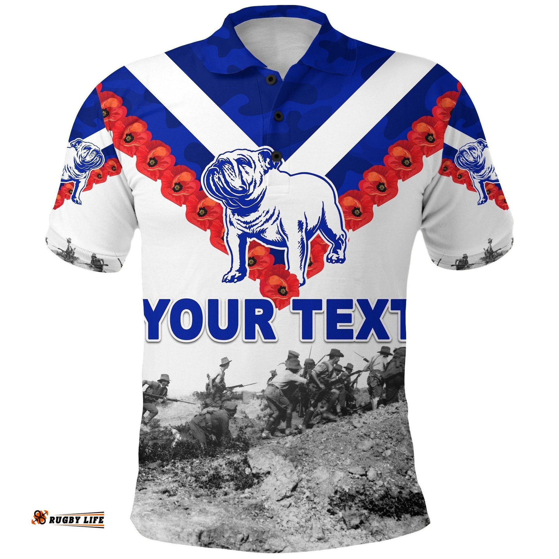 Custom Personalised Canterbury-Bankstown Bulldogs Polo Shirt Anzac Day Original