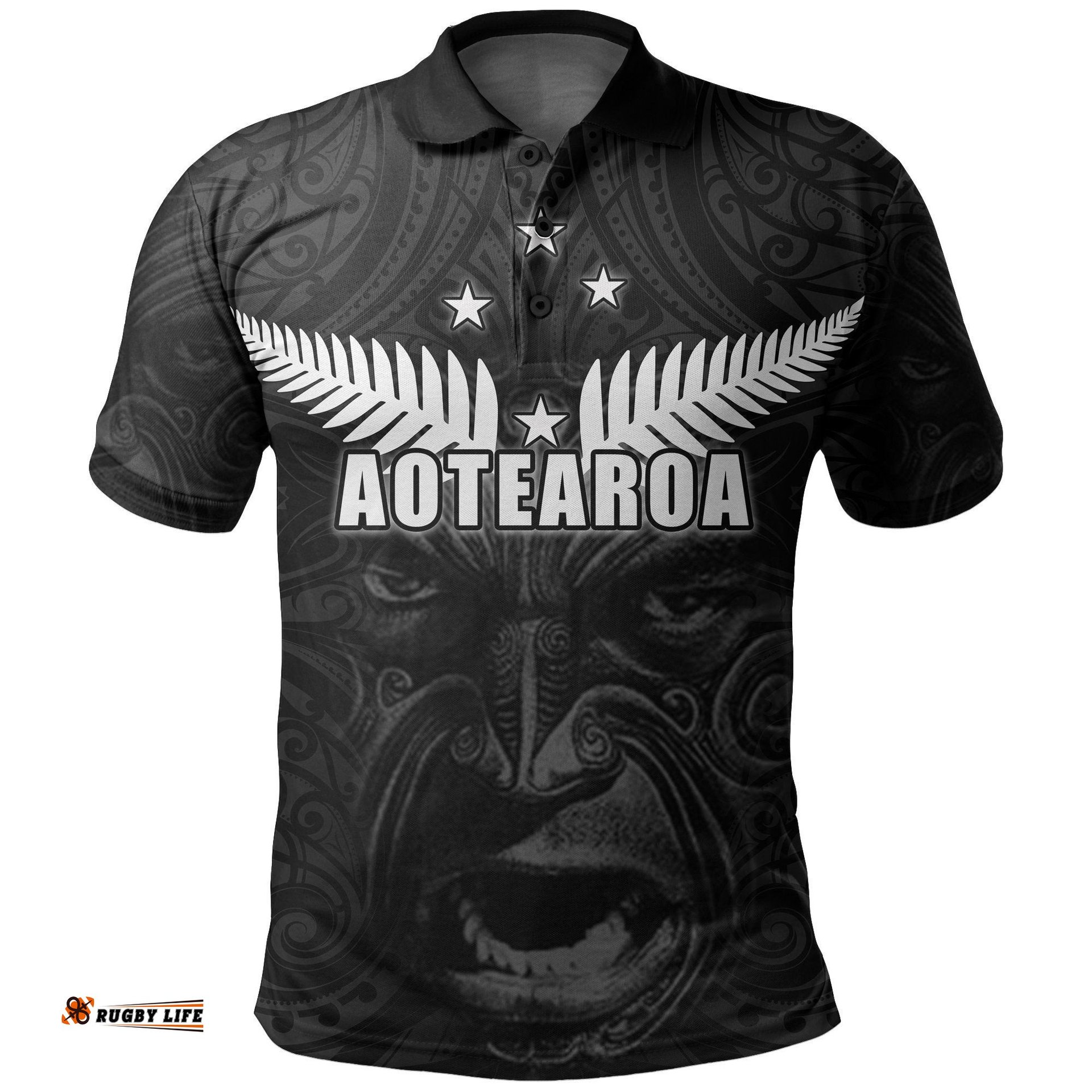 New Zealand Rugby The Haka Tatto Face Polo Shirt