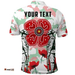 Custom Personalised Rabbitohs Anzac Day Polo Shirt Poppies Aboriginal Proud Soldiers