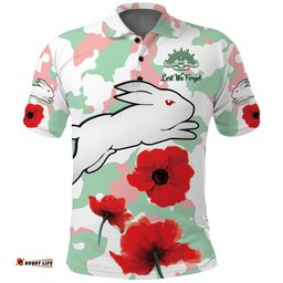 Custom Personalised Rabbitohs Anzac Day Polo Shirt Poppies Aboriginal Proud Soldiers