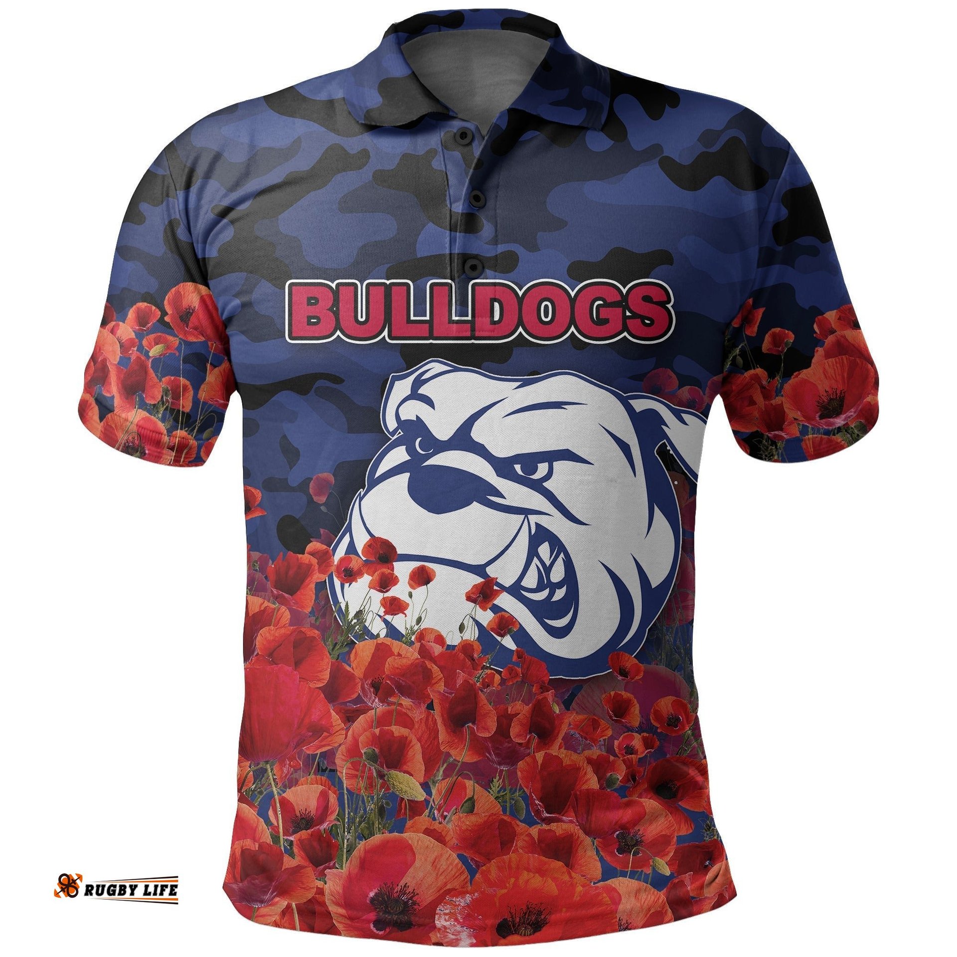 Anzac Day Western Bulldogs Polo Shirt Poppy Flowers With Army Patterns