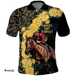 Melbourne Horse Racing Polo Shirt Yellow Roses - Ready Set Gallop!
