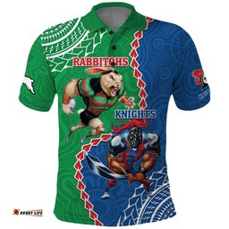 Personalised Rabbitohs And Knights Rugby Polo Shirt Aboriginal Mix Polynesian Pattern
