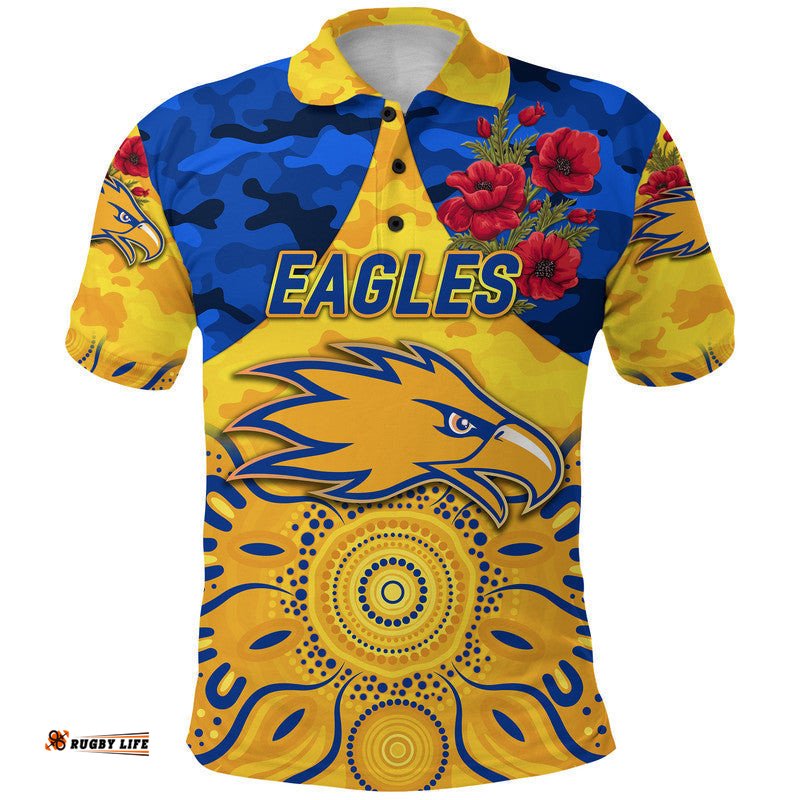Custom Personalised West Coast Eagles ANZAC Polo Shirt Indigenous Vibes - Gold
