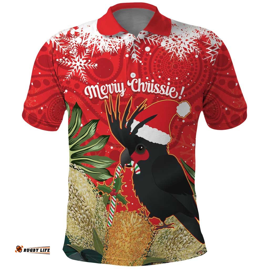 Personalised Palm Cockatoo Australia Christmas Polo Shirt Merry Chrissie - Banksia Flowers