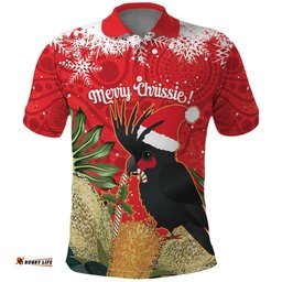 Personalised Palm Cockatoo Australia Christmas Polo Shirt Merry Chrissie - Banksia Flowers