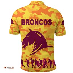 Custom Personalised Brisbane Broncos Polo Shirt Anzac Day Camouflage Vibes - Gold