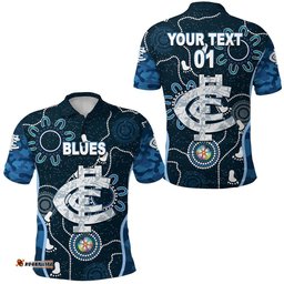 Custom Personalised Carlton Polo Shirt Blues Anzac Day Unique Indigenous, Custom Text And Number
