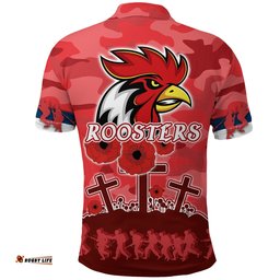 Roosters Anzac Day Polo Shirt Military - Red