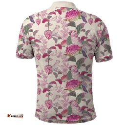 Pink Cockatoo Australia Polo Shirt Tropical Flowers - Seamless Pattern
