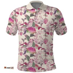 Pink Cockatoo Australia Polo Shirt Tropical Flowers - Seamless Pattern