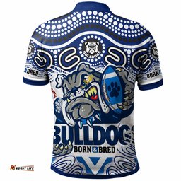 Bulldogs Rugby "Born & Bred" Polo Shirt - Custom Indigenous Bulldogs With Rugby Ball And Aboriginal Patterns