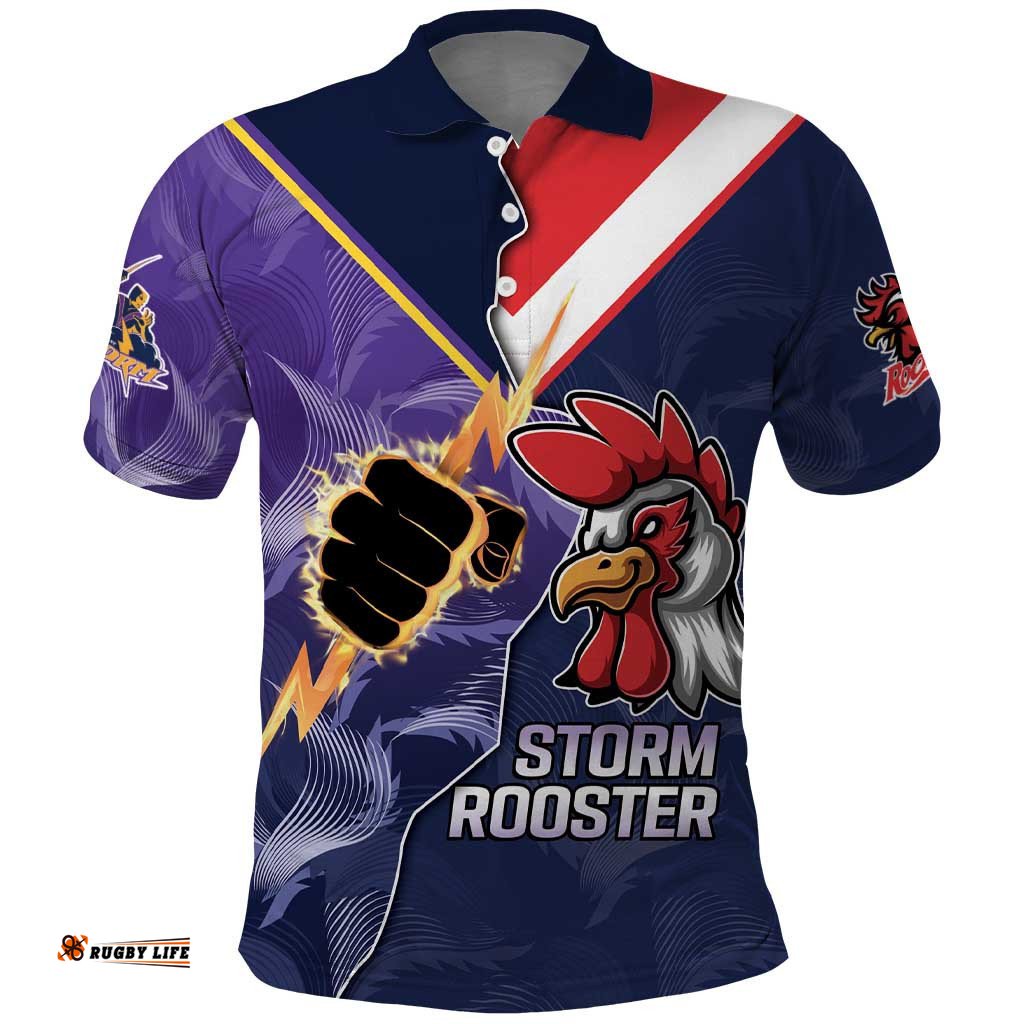 NRL Storm-Rooster Mascot Custom Polo Shirt Cracked Metal Style