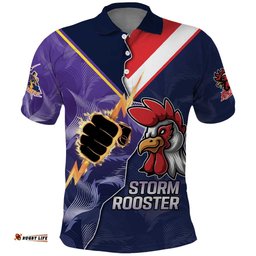 NRL Storm-Rooster Mascot Custom Polo Shirt Cracked Metal Style