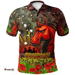 Broncos Rugby Polo Shirt - Anzac Broncos with Remembrance Poppy and Indigenous Patterns Polo Shirt RLT13