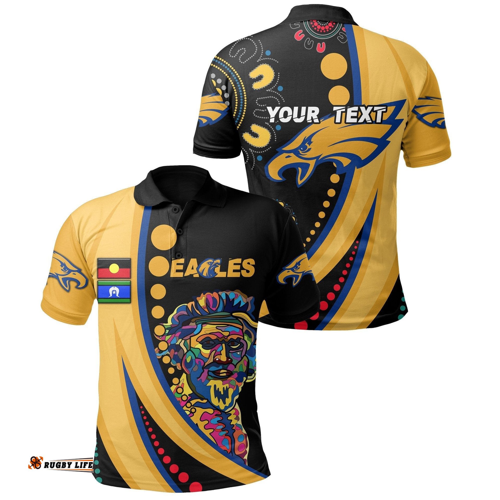 Custom Personalised Eagles Naidoc Week Polo Shirt West Coast Sport Style - Gold