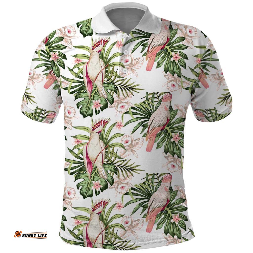 Australia Pink Cockatoo Polo Shirt Aussie Orchids - Seamless Pattern