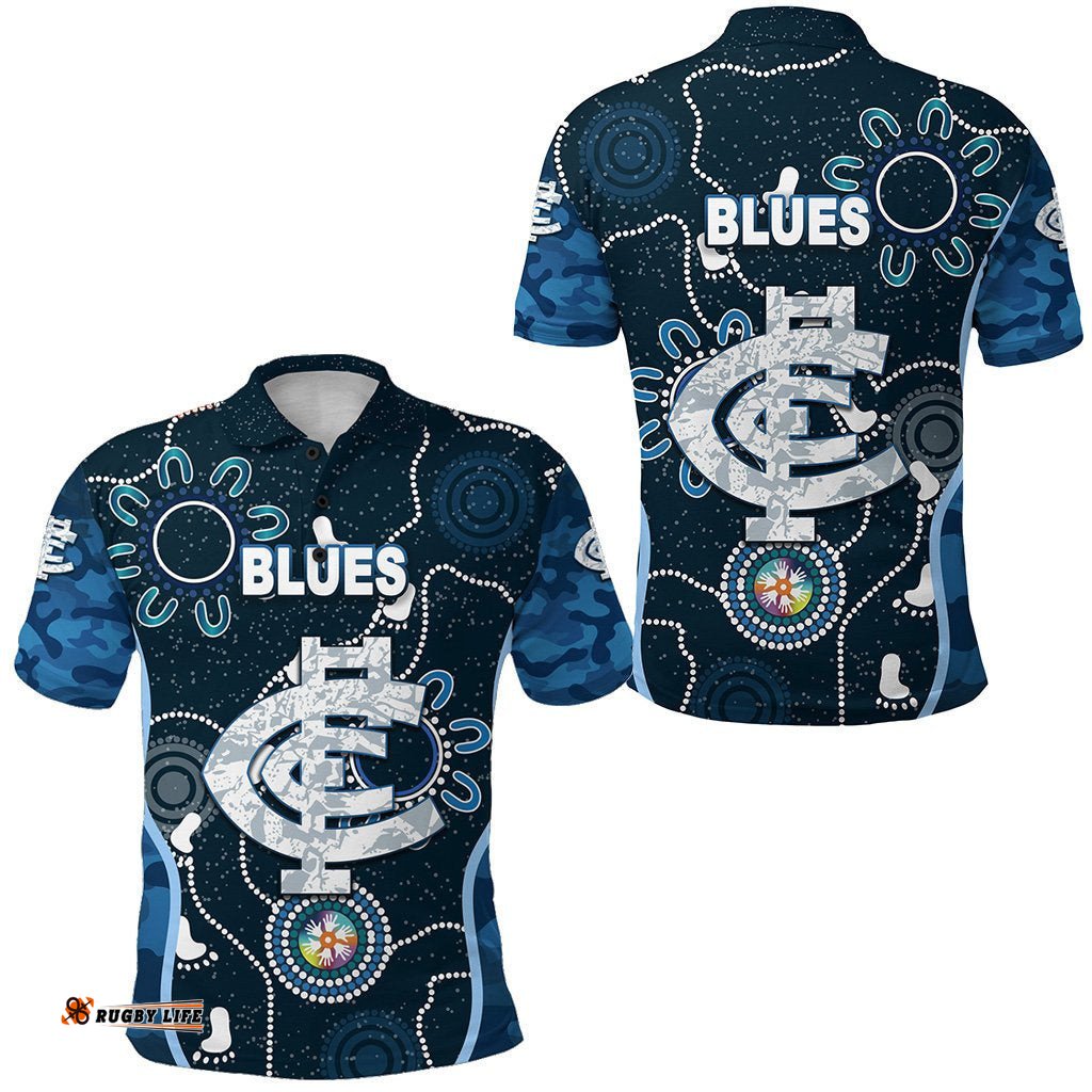 Carlton Polo Shirt Blues Anzac Day Unique Indigenous