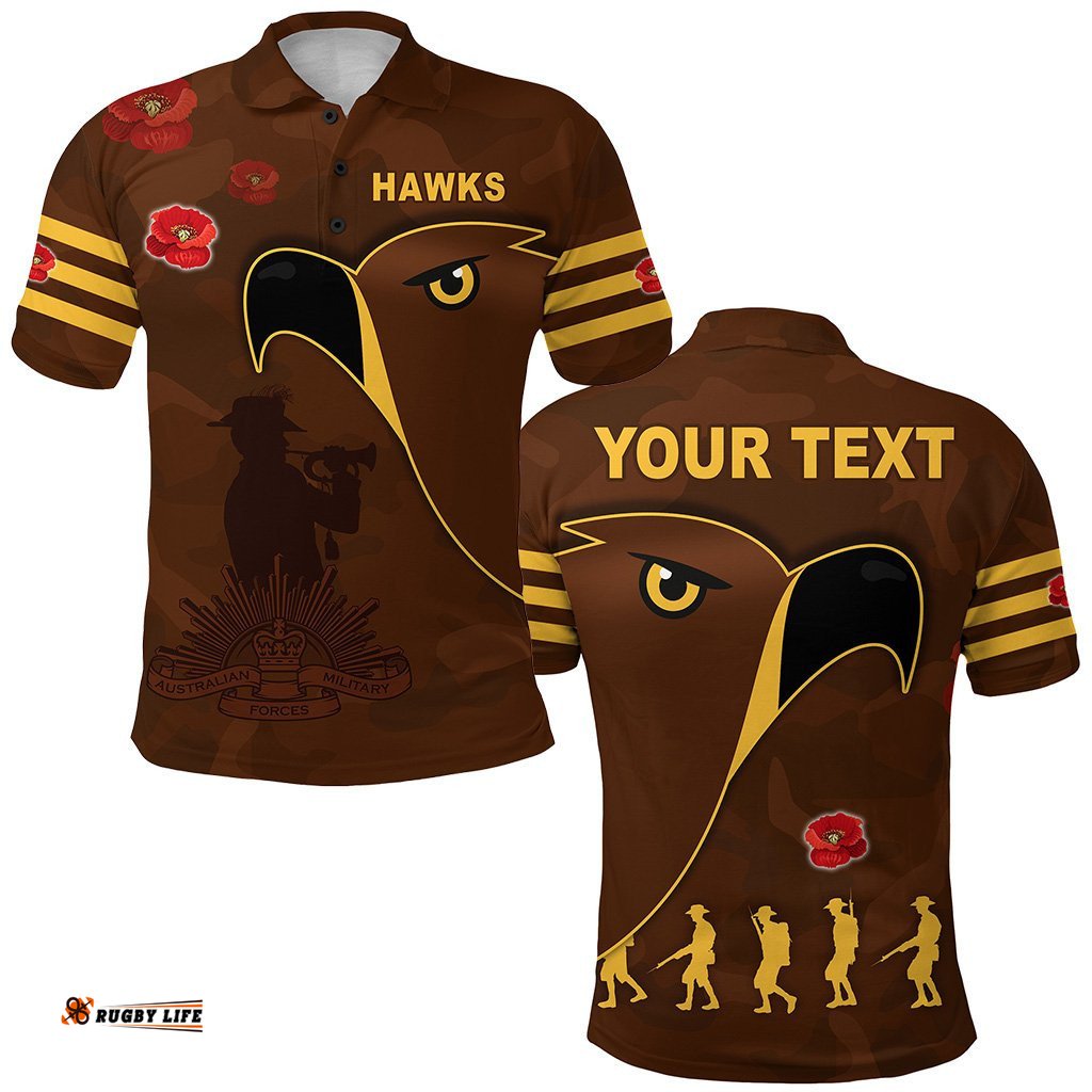 Custom Personalised Hawks Anzac Polo Shirt Simple Camouflage