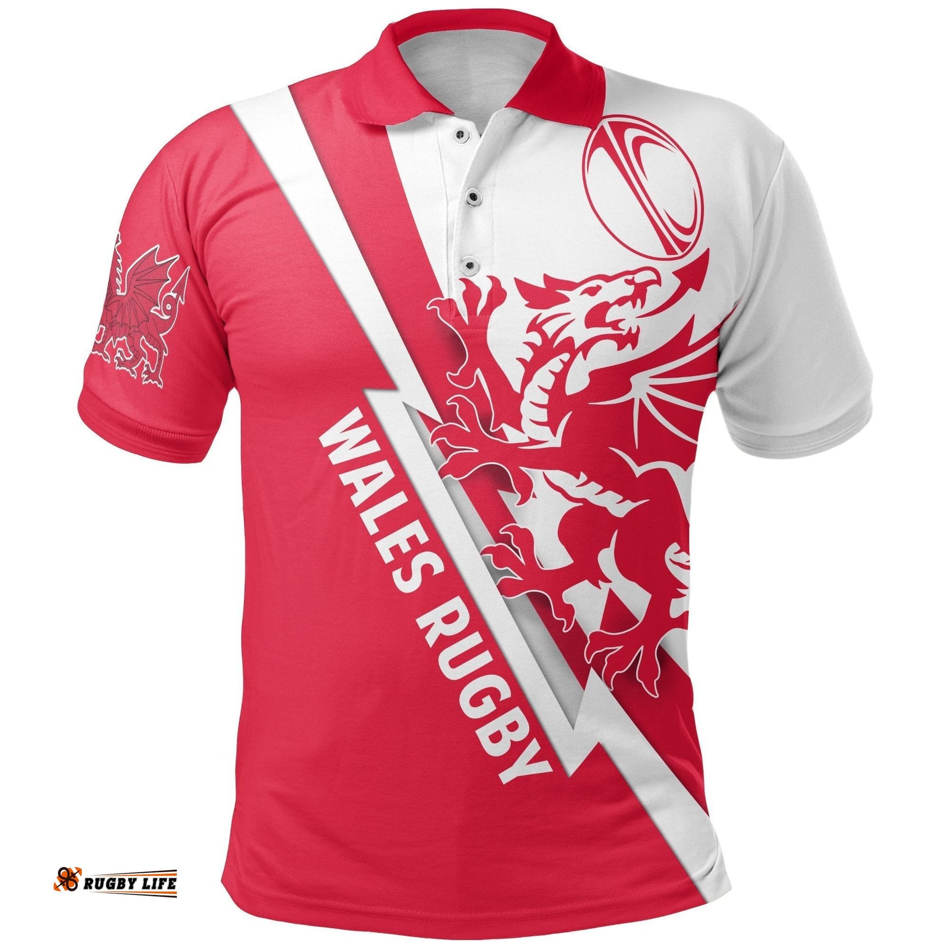 Wales Rugby Polo Shirt - Lighting Style