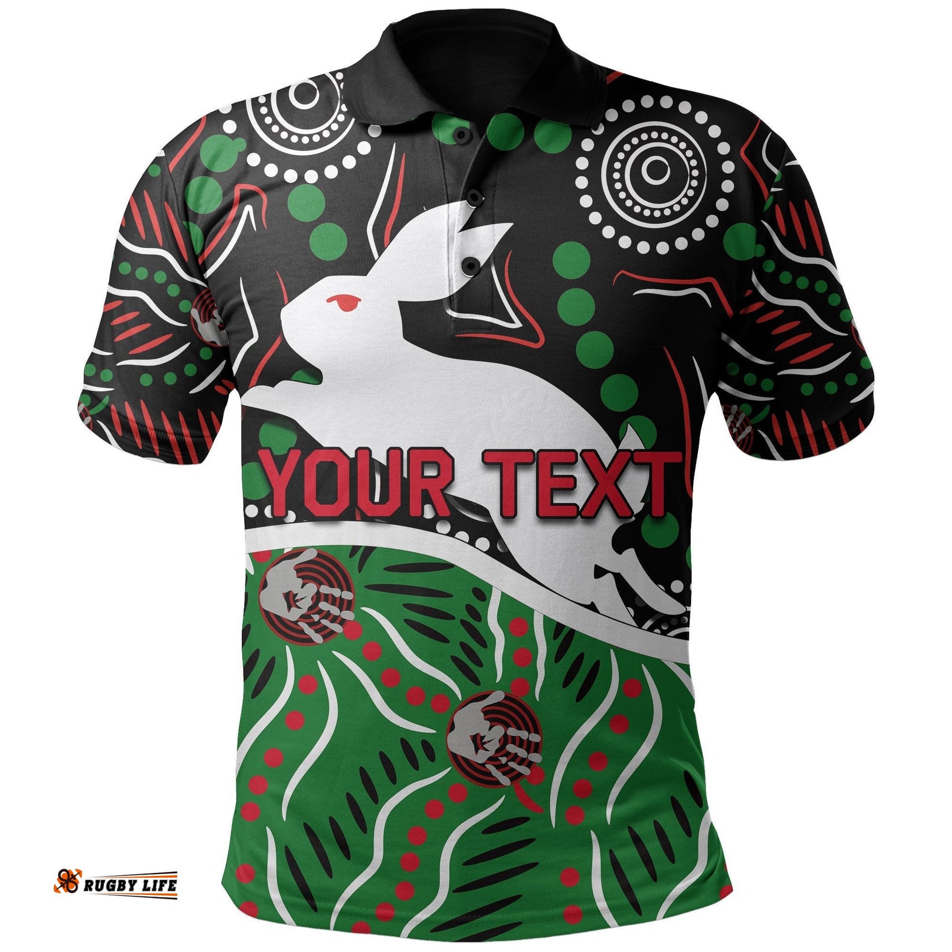 Custom PersonalisedRabbitohs Polo Shirt Aboriginal