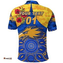 Custom Personalised West Coast Eagles ANZAC Polo Shirt Indigenous Vibes - Royal Blue