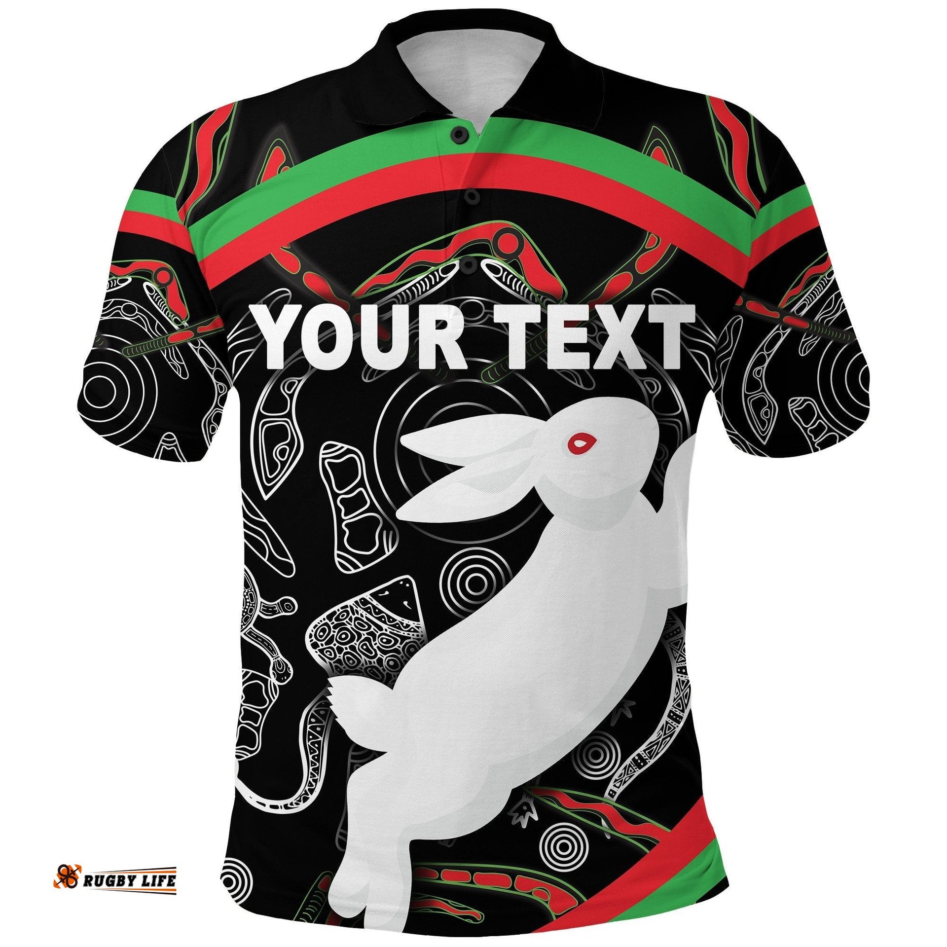 Custom Personalised Rabbitohs Polo Shirt Indigenous Mystery Vibes