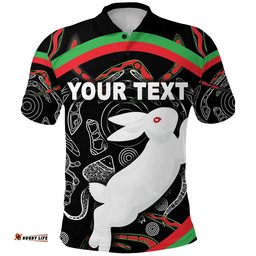 Custom Personalised Rabbitohs Polo Shirt Indigenous Mystery Vibes