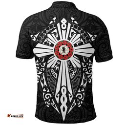 New Zealand Anzac Polo Shirt, Lest We Forget Maori Cross Tattoo Golf Shirt