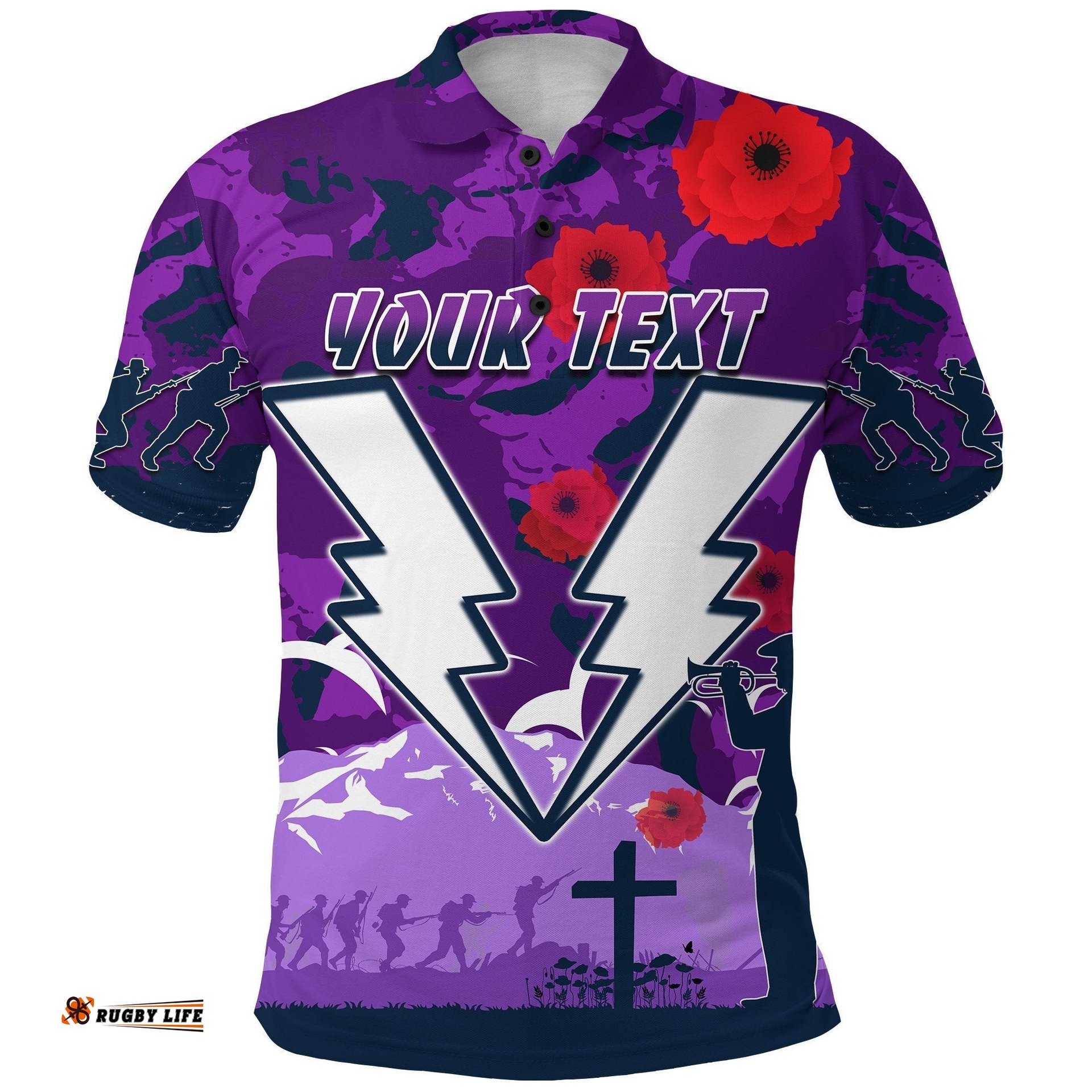 Custom Personalised Storm Anzac Day Polo Shirt Melbourne War Remembrance Poppy