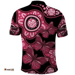 Australia Indigenous Polo Shirt Breast Cancer Black Aboriginal Butterfly