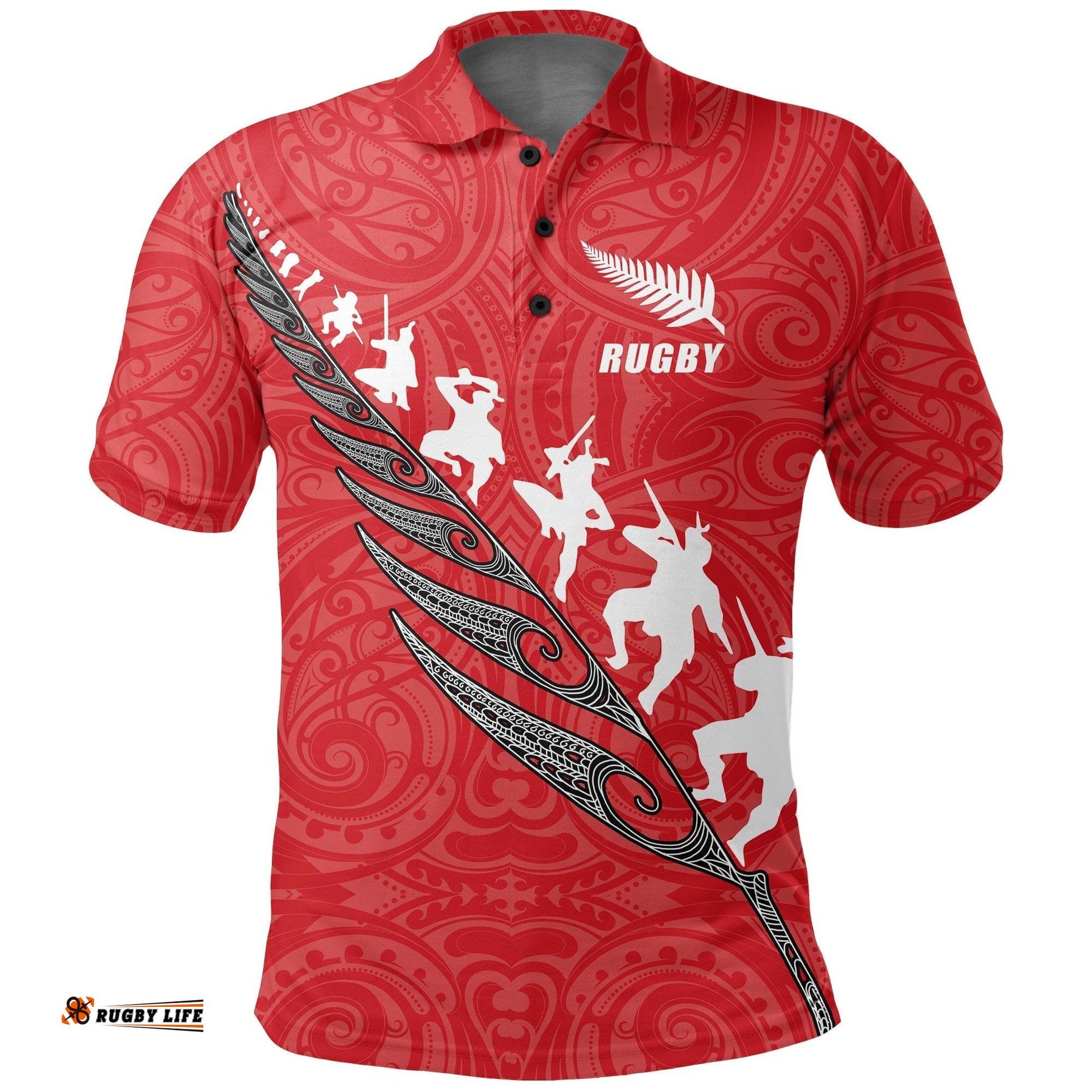 Rugby Haka Fern Polo T Shirt Red