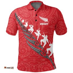 Rugby Haka Fern Polo T Shirt Red